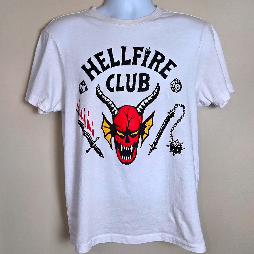 Stranger Things Hellfire Club T-Shirt White Primark Netflix Graphic Tee Large